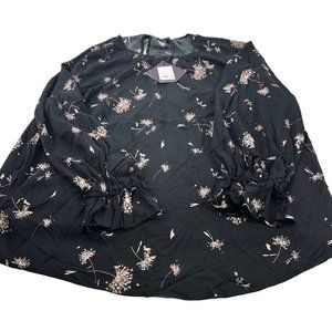 Ava And Viv Women's Size 1X Blouse 3/4 Sleeve Floral Print Black New With Tags